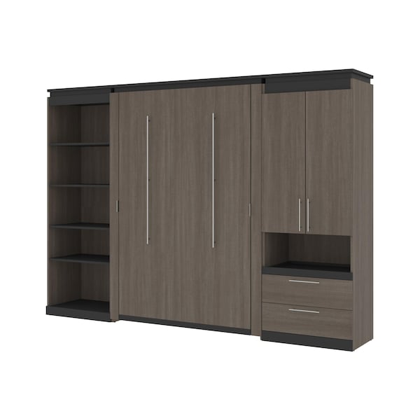 Orion 118W Full Murphy Bed with Multifunctional Storage (119W), Bark Gray & Graphite